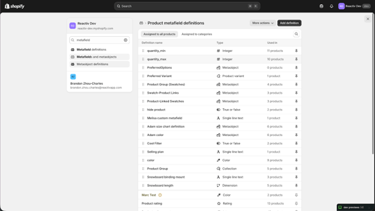 Metafields in Shopify admin